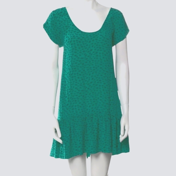 Joie 100% Silk Teal Green Leopard Ruffle Mini Dress Size Large - Picture 4 of 10